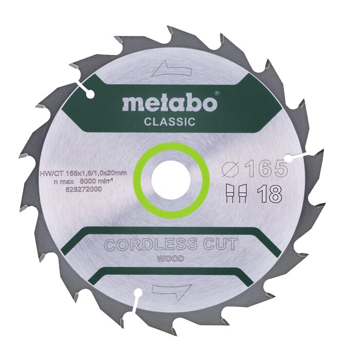 Metabo Circular Saw Blade Cut Wood Classic 165 x 20 Z18 WZ 20°