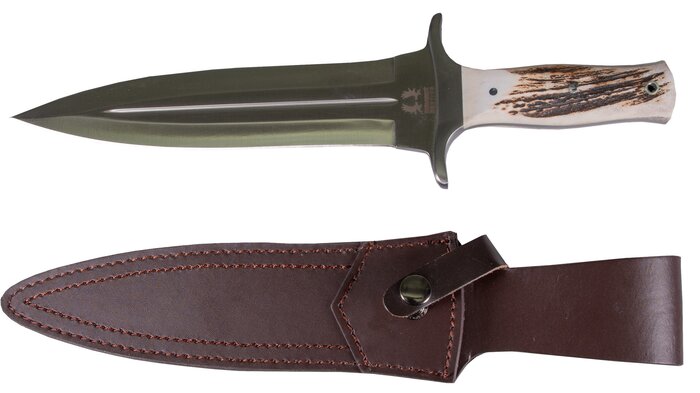 Guerrero Wild Boar Spear Point Hunting Knife with Antler Handle