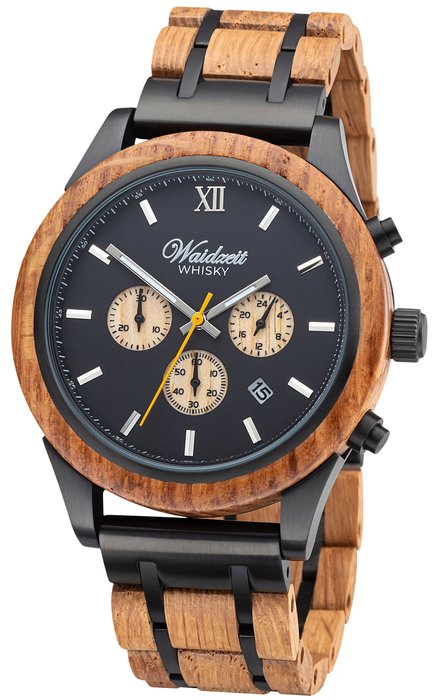 Waidzeit Whisky Scotts chronograph with wooden wristband