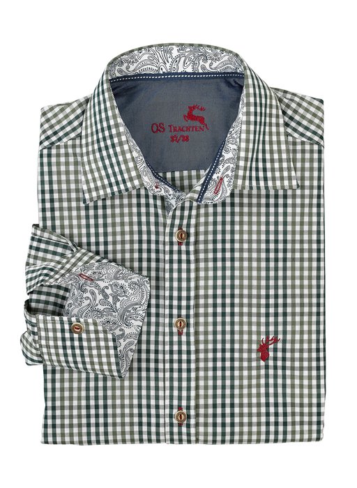 OS Trachten Men's Long Sleeve Slim Fit Shirt