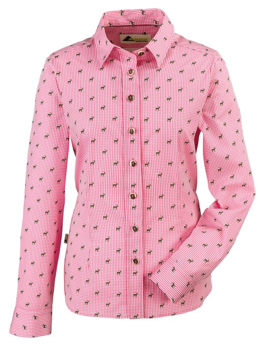 Skogen Ladies' Long Sleeve Checked Blouse with Stag Motif