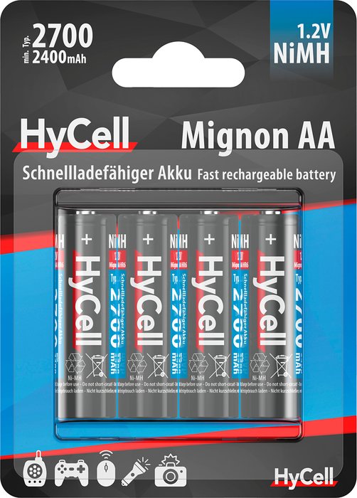 Mignon AA 2700 mAh NiMH Rechargeable Batteries in a Blister Pack of 4