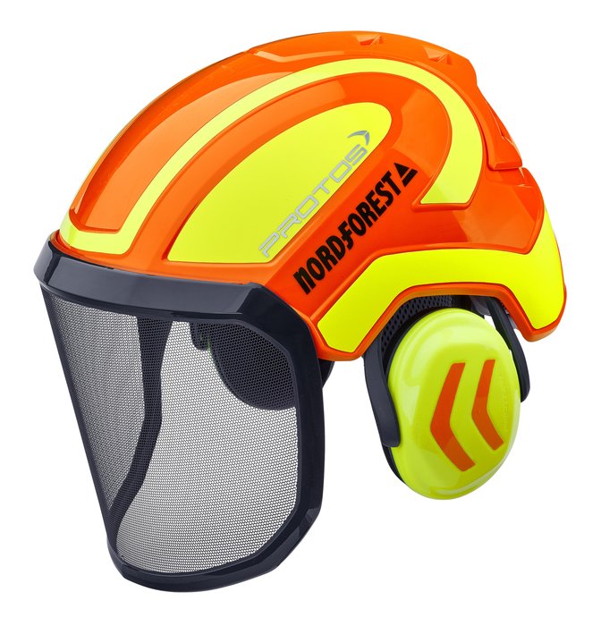 Protos Integral Forest Head Protection Combination in orange and neon yellow