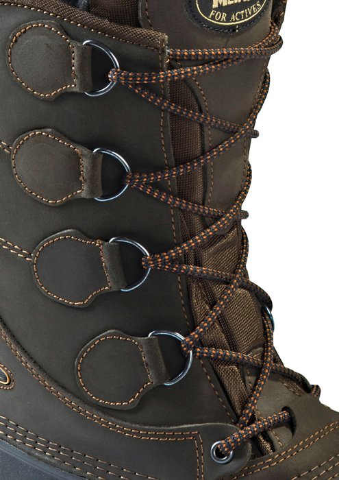 Laces for Meindl Solden Boots. Length: 140 cm. Round. Colour: black with brown spots.