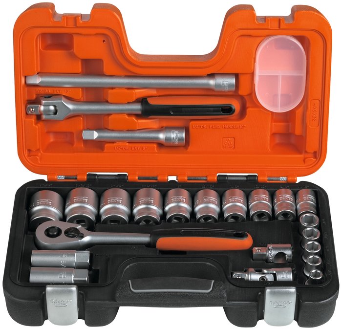 Bahco Ratchet Spanner and 23 Socket Set: 1/2".