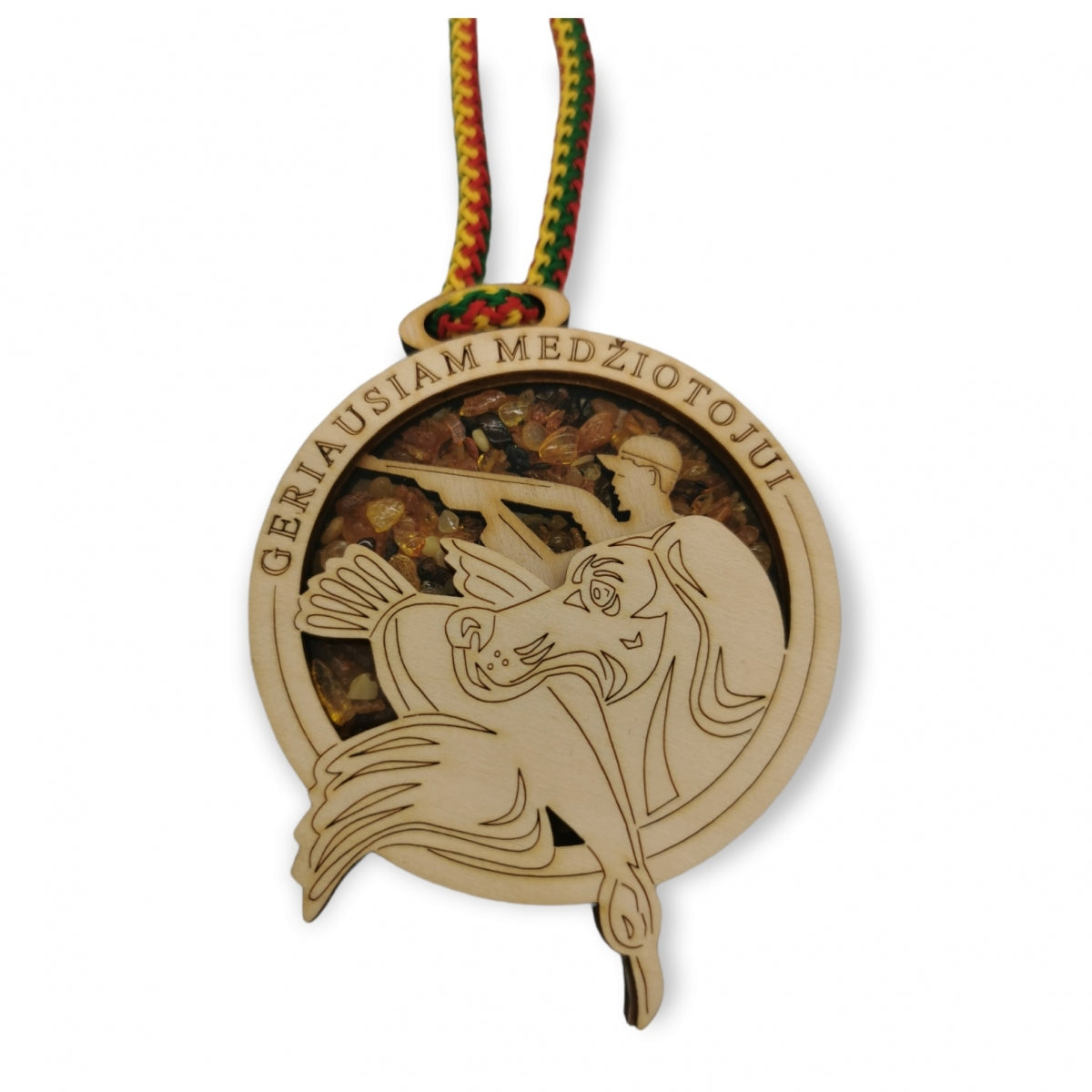 Medaļa ar dzintaru un attēlu