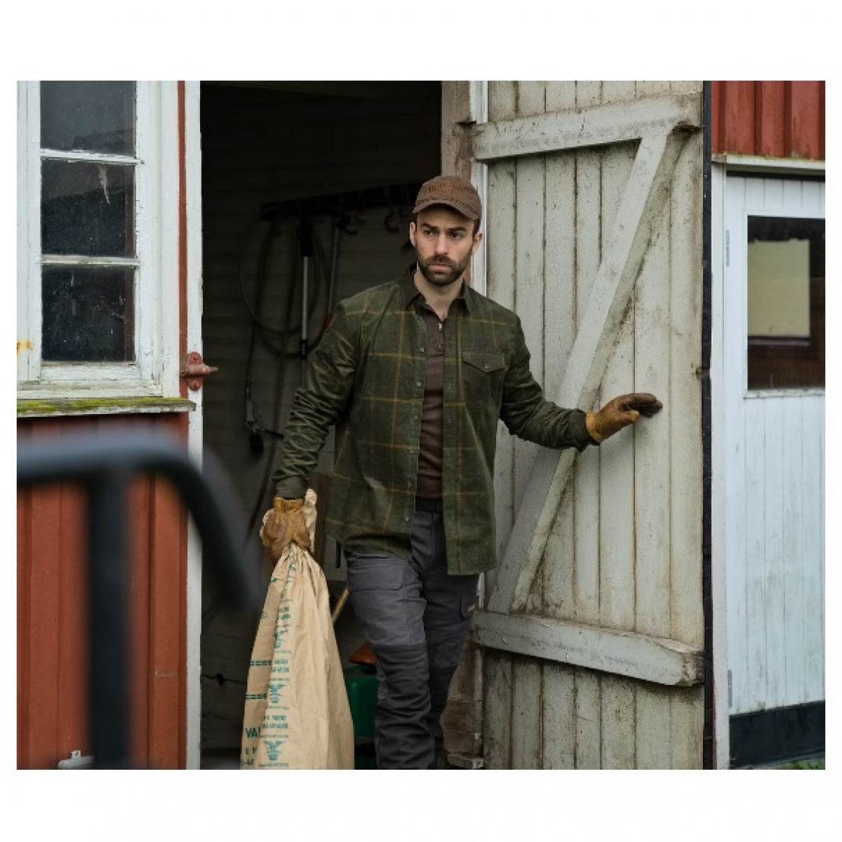 Krekls HARKILA Kaldfjord corduroy check, Vītolu zaļš