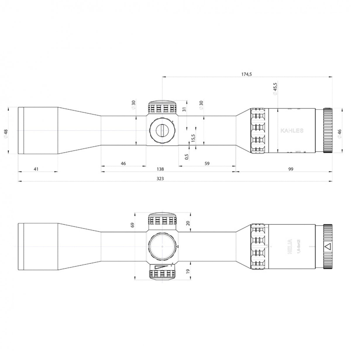Ieroča tēmeklis Kahles Helia 1.6-8x42i Abs.4-Dot 10679