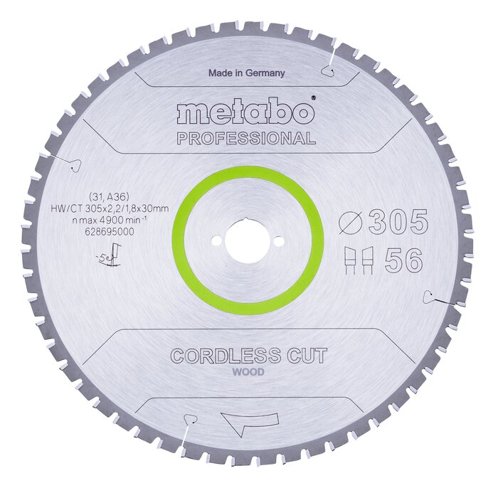 Metabo Circular Saw Blade Cordless Cut Wood Professional 305 x 30 Z56 WZ 5° neg